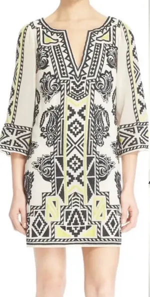 Alice + Olivia Woman's Lowell Embroidered Shift Mini Dress Size XS Ivory Black thumbnail 1