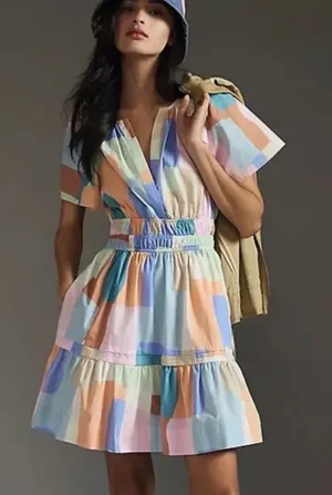 Anthropologie Somerset Mini Dress Pastel Multicolor Size XS thumbnail 1