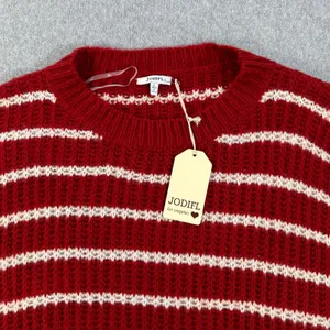 Jodifl Striped Oversize Knit Sweater Women's Large Red/White Crew Neck New thumbnail 3