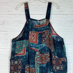 Himosyber Patchwork Jumpsuit Loose Floral Print Bohemian Wide Leg Overall 2XL thumbnail 7