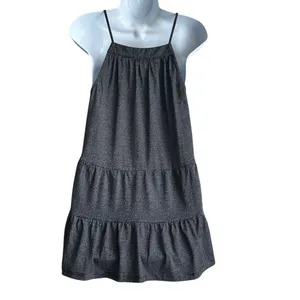 Gigio‎ Women Party Y2K Tiered Tunic Babydoll Top M Black Metallic Silver Shimmer thumbnail 2