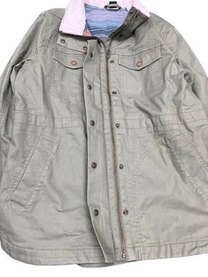 LL Bean wms olive green sherpa collar plaid lined field jacket sz M SKU 10-782 thumbnail 1