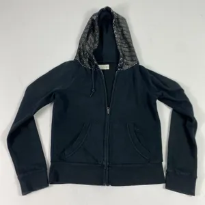 Denim & Supply Ralph Lauren Hoodie Womens Medium Black Sequin Hood‎ Full Zip thumbnail 1