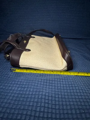 Etienne Aigner Woven Classic Cream and Brown Tote Bag thumbnail 4