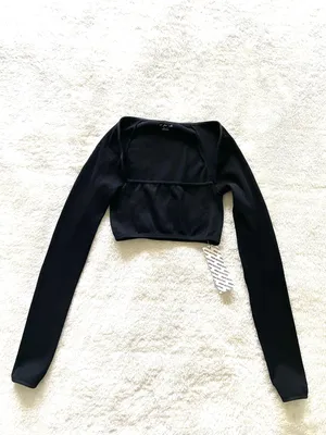 Urban Outfitters Black Ribbed Square-Neck Crop Top Long Sleeve Size XS/S thumbnail 2