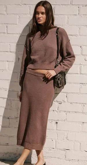 Free People Navy Blue Hailee Sweater Skirt Set thumbnail 1