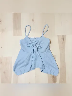 Powder Blue Women Medium Fairy Y2K Coquette Whimsical Babydoll Textured Cami Top thumbnail 3