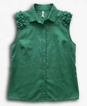 Lapis Women‎ XL Green Sleeveless Ruffle Shoulder Button Down Blouse Top thumbnail 1