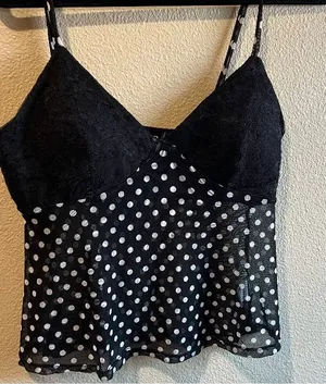 Good day projects‎ Black Polka Dot Lace femine dainty top size large thumbnail 1