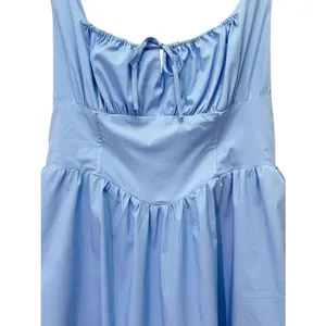 ASTR The Label Blue Corset Midi Dress Fit Flare Smocked Back Pockets Size Large thumbnail 5