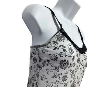 Y2K Whimsigoth‎ Women Mesh Fitted Cami XS Floral Lace Trim Coquette Fairygrunge thumbnail 4