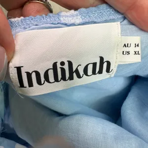 Indikah Lorcan strapless ruffle dotted midi white blue dress tie back‎ tiered XL thumbnail 8