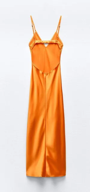 Zara dress maxi midi hot orange satin effect wedding party cocktail thumbnail 10