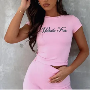 White Fox Boutique Pink Short Sleeve Baby Tee thumbnail 1