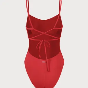 Berlook Red Ribbed Cross Back One-Piece Swimsuit 71 thumbnail 7