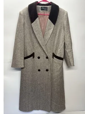 Vintage Noble Fashion Wool Coat Women’s | Herringbone Tweed Long Overcoat thumbnail 1