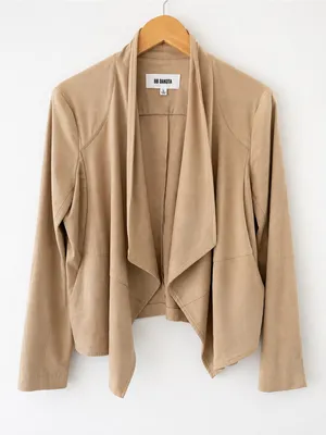 BB Dakota Faux Suede Waterfall Jacket Beige Open Front Drape Large Boho Western thumbnail 1