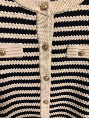 Adrianna Papell Wool blend cream black striped pointelle cardigan Size M thumbnail 5