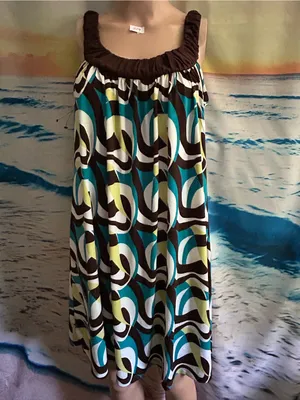 Forever Women’s Sleeveless Retro Circle Print Sundress in Teal & Brown MD thumbnail 3