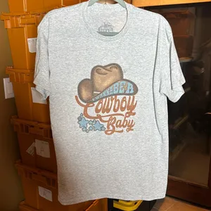 Wild Junkie Boutique Cowboy Baby Graphic Tee Western Cowgirl Gray Size Large thumbnail 2