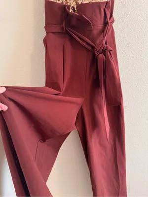 the clothing company Burgundy Jumpsuit with Rose Gold Sequin Bodice thumbnail 2