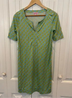 Lilly Pulitzer blue and green silk dress size 2 thumbnail 1