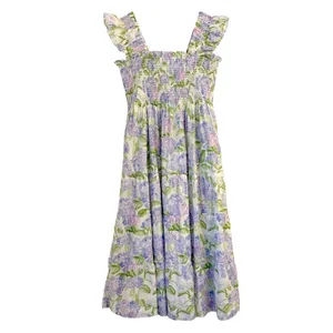 Hill House Ellie Nap Dress XL Mrs Alice Blue Hydrangea Floral Midi Smocked thumbnail 2
