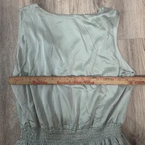 Love X Design Sage Green Satin Smocked Waist Pleated Hem Mini Dress Size Large thumbnail 6