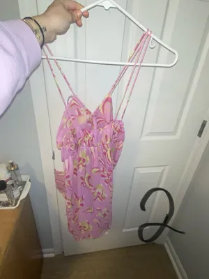 Zara pink, yellow, green spaghetti strap paisley print dress sundress thumbnail 2