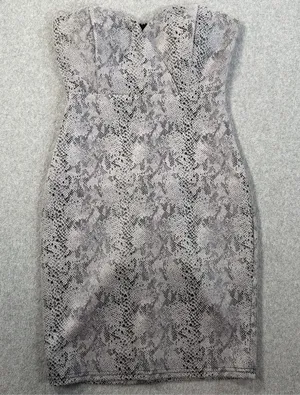 Haute Monde Women's Small Snake Print Strapless Bodycon Mini Dress Gray Black thumbnail 1