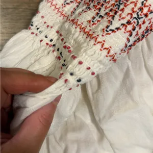 Free People Red Off White Blue Gauze Beaded Embroidered Smocked Mini Skirt: L thumbnail 4