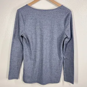 A Pea in the Pod Blue Ribbed Henley Maternity Top Women's M Long Sleeve Stretch‎ thumbnail 3