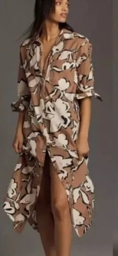 Maeve Anthropologie The Soren NWT Floral Shirt Dress Midi‎ Button Down Small thumbnail 1