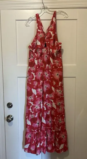 New Pink Floral Cross Neck Halter Open Back Printed Summer Maxi Dress Size XL thumbnail 3