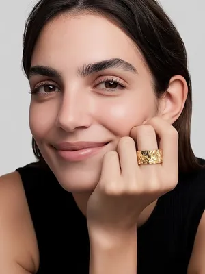 Women’s Gold Hammered Wide Band Ring – Size 7 thumbnail 1