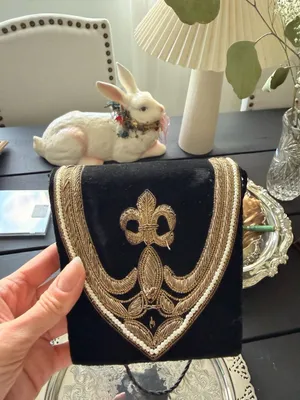 Vintage Bullion Bag Velvet Evening Wear Handbag Coin Purse Gold Trim Embroidery thumbnail 6