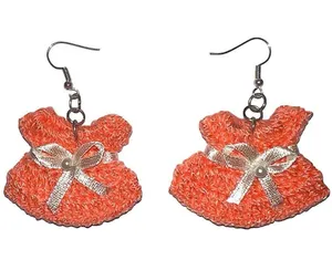 Handmade knit Orange dress earrings. thumbnail 1