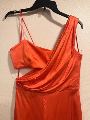 AMUR Blynn Spicy Coral Asymmetrical Pleated Drape Jumpsuit Formal Size 4 thumbnail 3