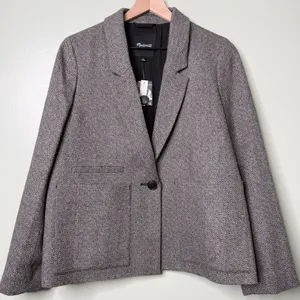 NWT Madewell Wool Crop Dorset Blazer Jacket Geo Herringbone Grey Size Medium thumbnail 10