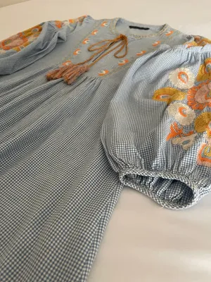 ZARA Woman Boho Embroidered Gingham Blouse - light Blue & White thumbnail 9