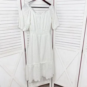Betsey Johnson Eyelet Off The‎ Shoulder Smocked Waist Midi Dress White Large thumbnail 10
