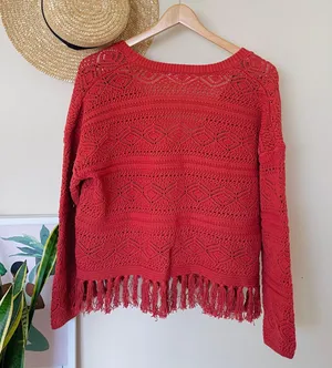MNG  Openwork Crochet Fringe Boho Knit  sweater thumbnail 4