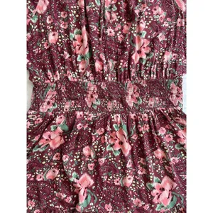 Aerie burgundy floral mini dress, gathered waist & cuffs, size L thumbnail 11