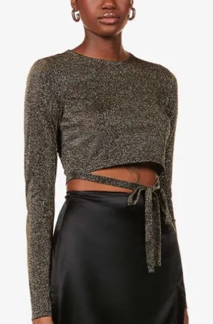 Reformation Black and Gold Long Sleeve Crop Top thumbnail 1