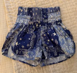 Free People Movement Blue patterned high waisted shorts thumbnail 1