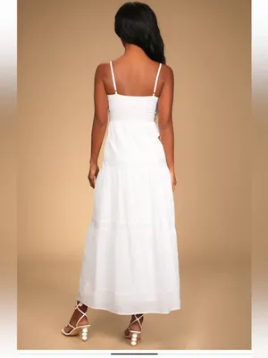 Lulu’s Sunny Situation White & Pink Swiss Dot Tiered Maxi Dress Size Small thumbnail 3