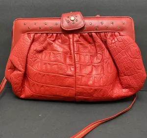 Vintage 90's Red Faux Alligator Shoulder Bag Purse Snap Puffy thumbnail 1