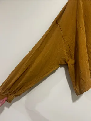 We The Free Cropped V-Neck Long Sleeve Top Mustard Brown Size Small thumbnail 3