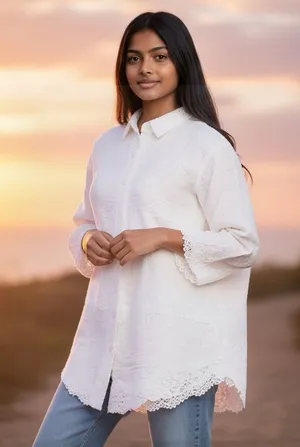 White Embroidered Cotton Gauze Lace Button Front Cottagecore Boho Blouse XL Top thumbnail 1