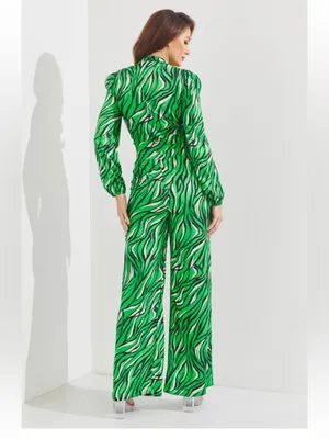 Green Zebra Print Tie Front Top & Wide Leg Pants Set Size M NWT thumbnail 3